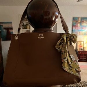 Authentic Steve Madden brown leather shoulder bag with scarf